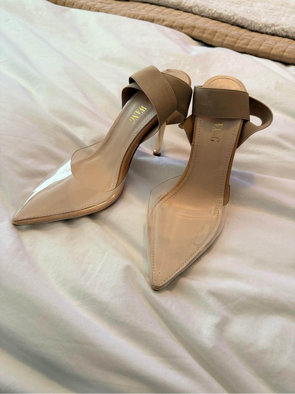 Beige Pointed-Toe Clear Panel Stiletto Heels no box no tags